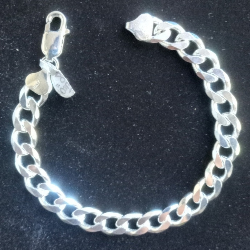 Genuine 8 in. New Curb Link (Cuban Link) [Italian] 925 Sterling Silver Bracelet - Picture 3 of 10